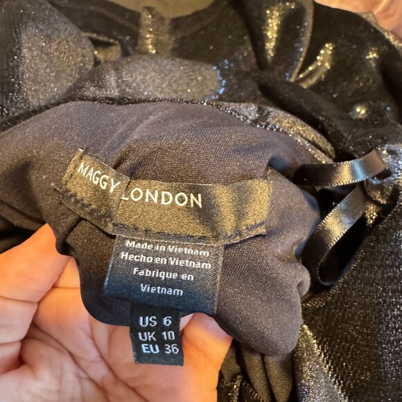 NWT Maggy London Women's One-Shoulder Black (Paprika) Shimmering Formal Dress - Picture 4 of 4